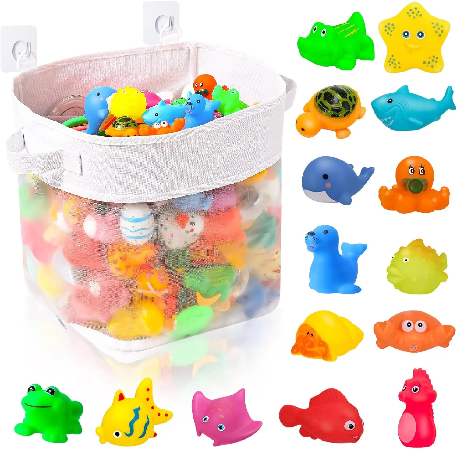 Toy, media themselves Bath Toy Hanging Organiser Bag for Baby Bed Organiser, Bath Tray, Bathroom Bath Toy Storage, Bath Toy Storage with 15 Pieces Children's Bath 