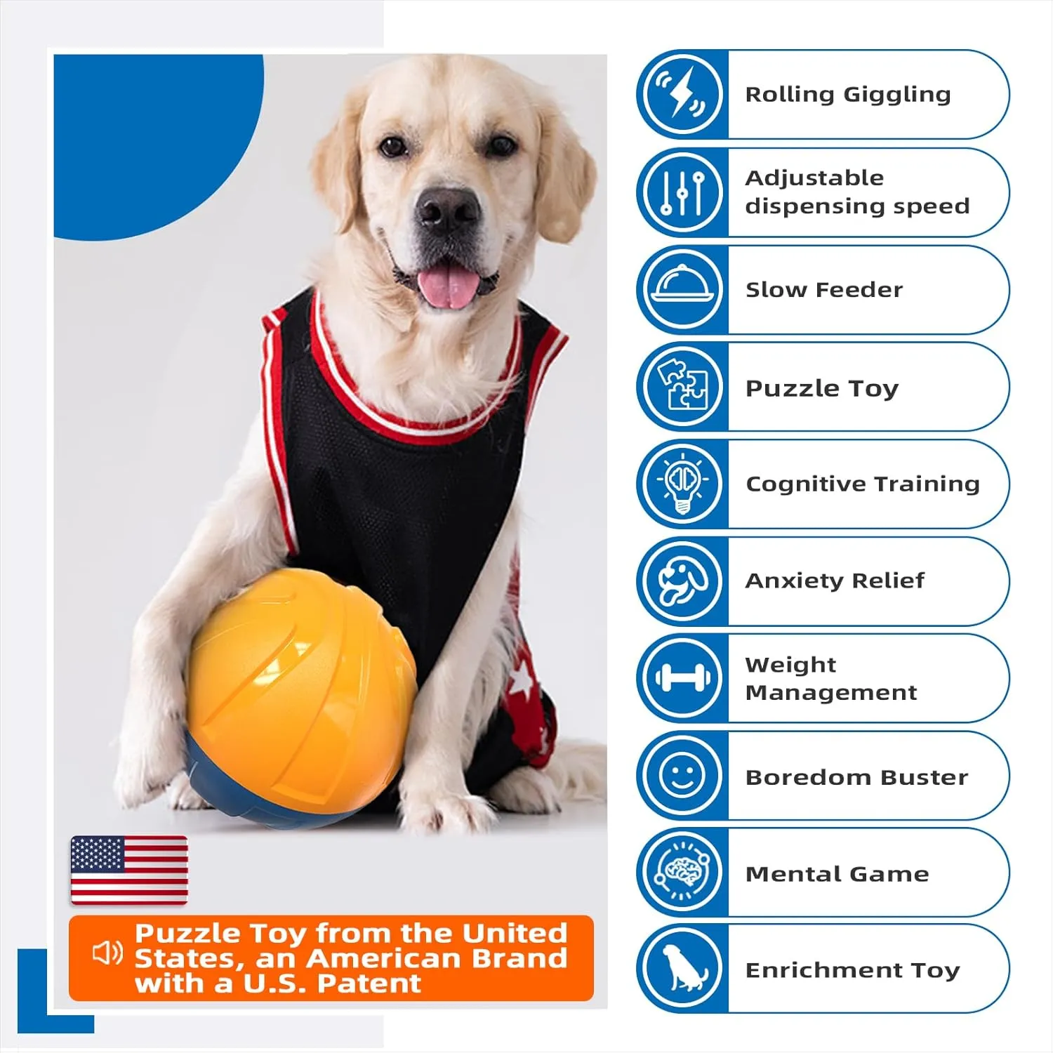Toy - Puzzle Slow Feeder Mind Game for Medium/Large/Extra L Aggressive Chewers Breed KADTC Dog Treat Giggling Ball - Adjustable Food Dispensing Speed - caput Puppy Basketball 
