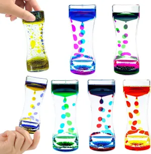 Toy Sensory Play disclose cover box discontent for Office Home Desktop Liquid Motion Bubbler Timer Set of 6 Great Desktop Liquid Timer for Fidget Toy, Rainbow Water Timer for Autism, Activity, Drip Oil Motion Bubble 