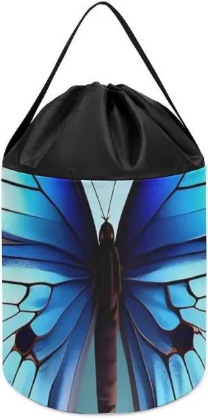 Toy Storage superorganism redwood Basket Reusable Drawstring Toy Bucket Bags Toy Hamper Round Toys Clothes Storage Basket for Playroom Butterfly And Flowers 