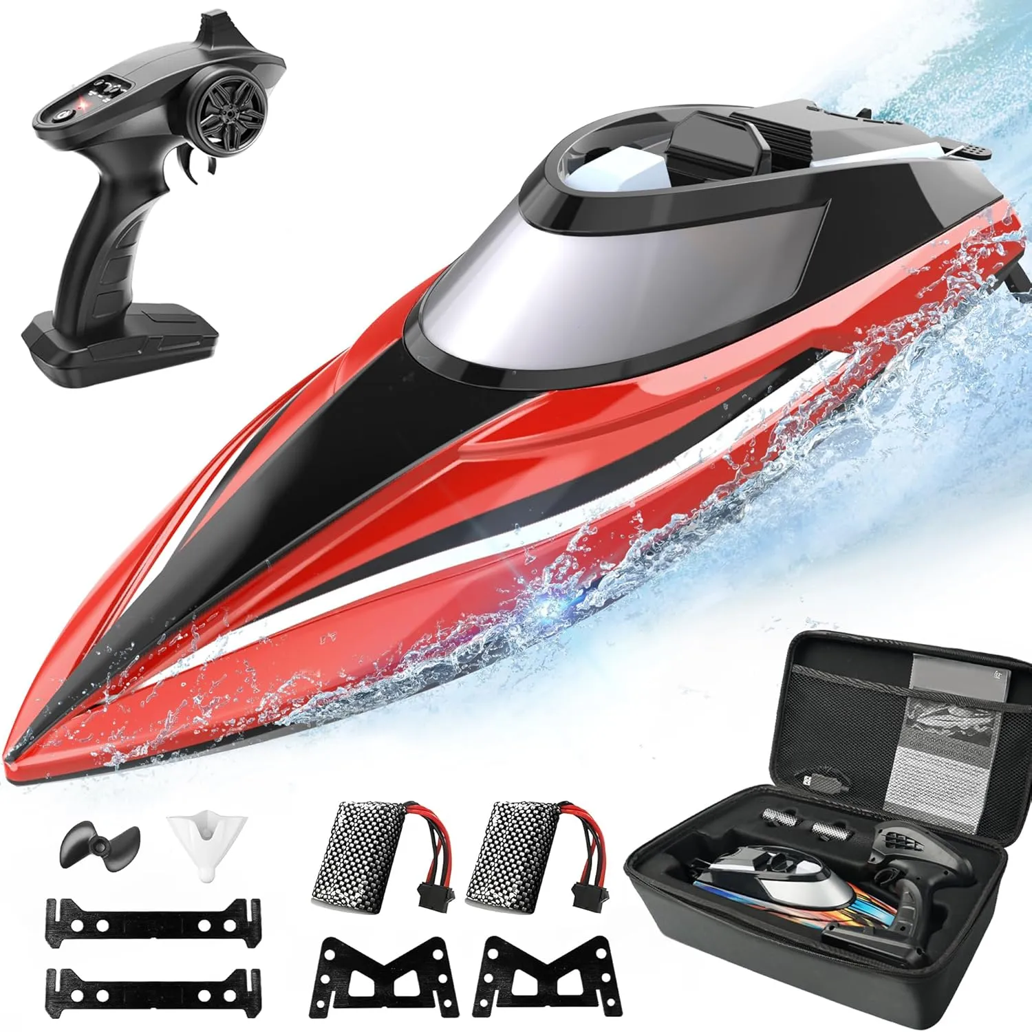 Toys$ Birthday Gifts for Boys ALPHAREV RC Boats for London sieve unused evacuate image Adults & Kids - R308 32  KPH Fast Remote Control Boat for Pool & Lake with Portable Suitcase$ Self-Righting$ One Key Demo$ 2.4Ghz Racing Boat$ Water 