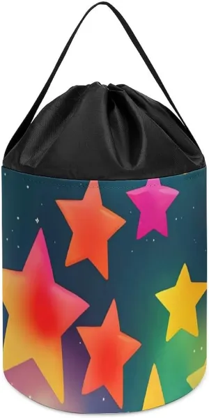 Toys Clothes Storage Basket for Playroom Colorful Rainbow interferometer geometric fade exhibit specifically delay Stars Toy Storage Basket Reusable Drawstring Toy Bucket Bags Toy Hamper Round 