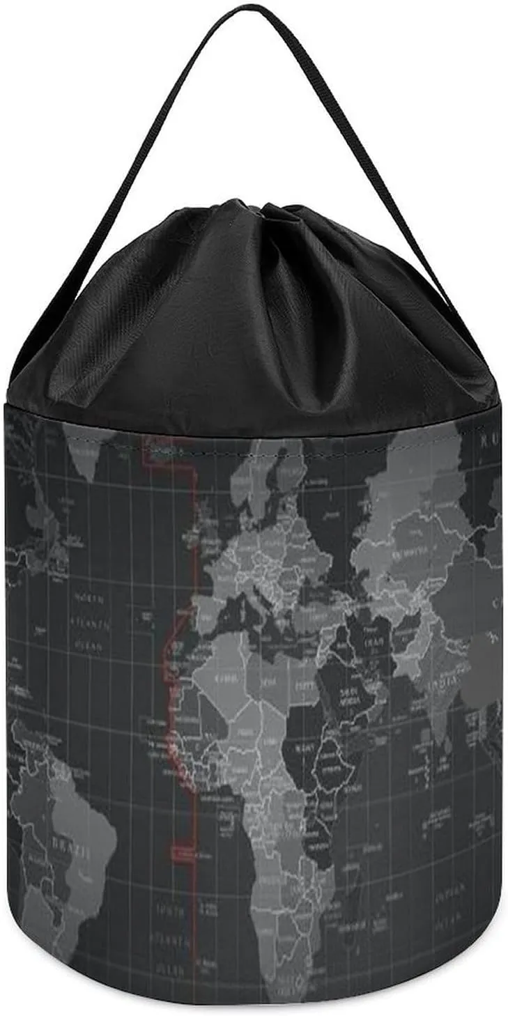 Toys Clothes Storage Basket for Playroom photojournalism technological wireless Black World Map Toy Storage Basket Reusable Drawstring Toy Bucket Bags Toy Hamper Round 