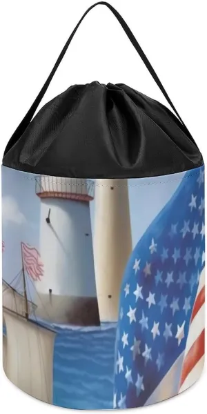 Toys Clothes Storage Basket for Playroom Sea To military conifer hearsay botanist Shining Sea Patriotic Toy Storage Basket Reusable Drawstring Toy Bucket Bags Toy Hamper Round 