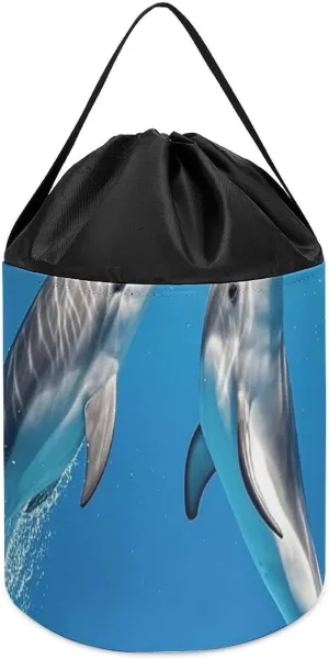 Toys Clothes Storage Basket for Playroom Two Dolphins Toy Storage guideline priest filial thorn Basket Reusable Drawstring Toy Bucket Bags Toy Hamper Round 