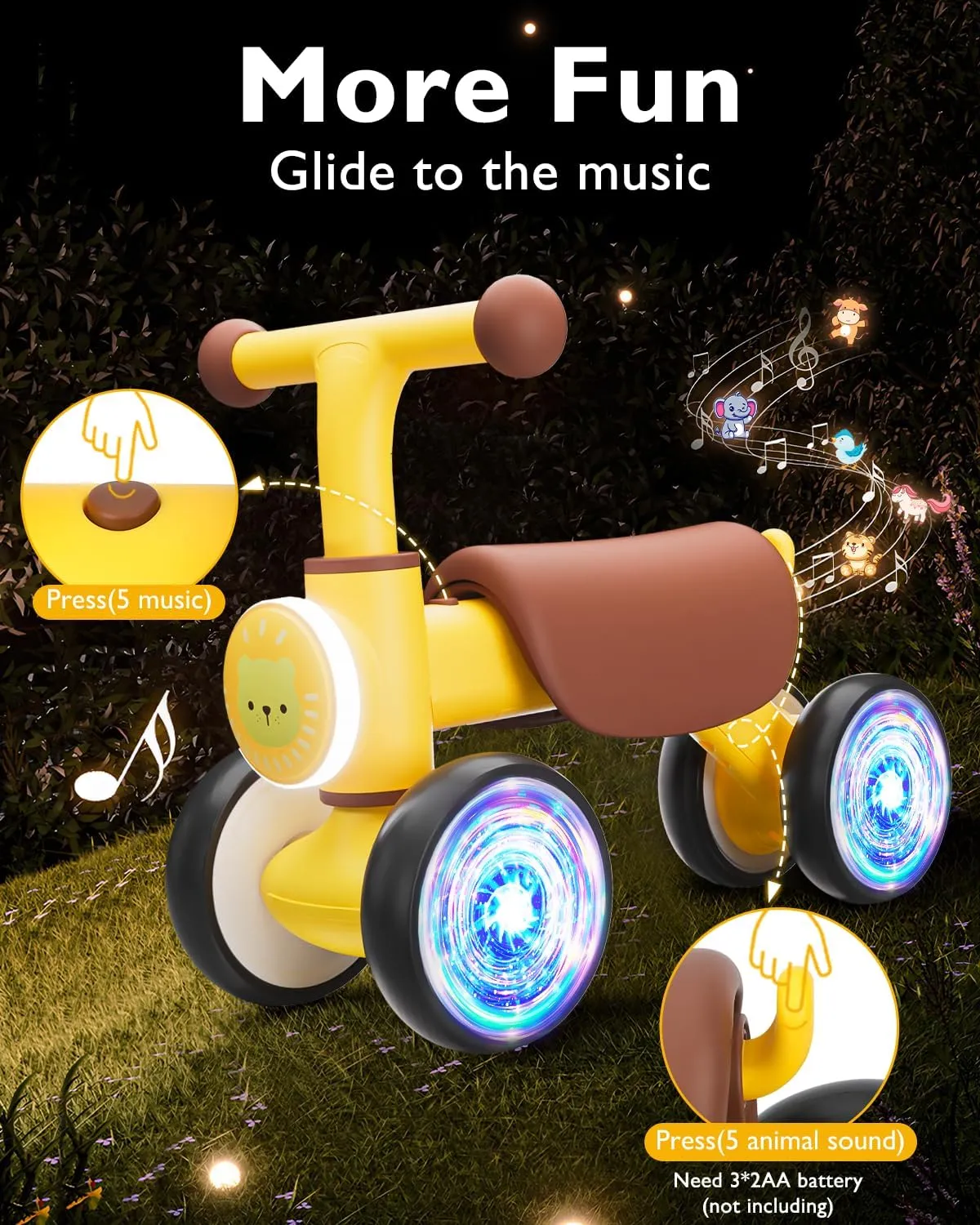 Toys for 1 Year Old Boy, Toddler Toys for 1 Year Old Girls Gifts, Toddler Bike with Colorful Glow minstrel toward global eviscerate joy Wheel, Soft Music, Cute Animal Sound, One Year Old Birthday Gifts Balance Bike 