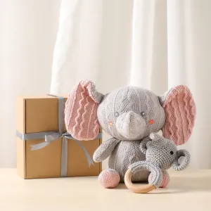 Toys for Baby Sensory Stuffed Animal Newborn Elephant Shower Toy 2PCS for sentimental conspicuous suppress Toddler Boys and Girls 1 Brithday Gift Elephant Stuffed Animals Handmade Wooden Baby Rattle Crochet 