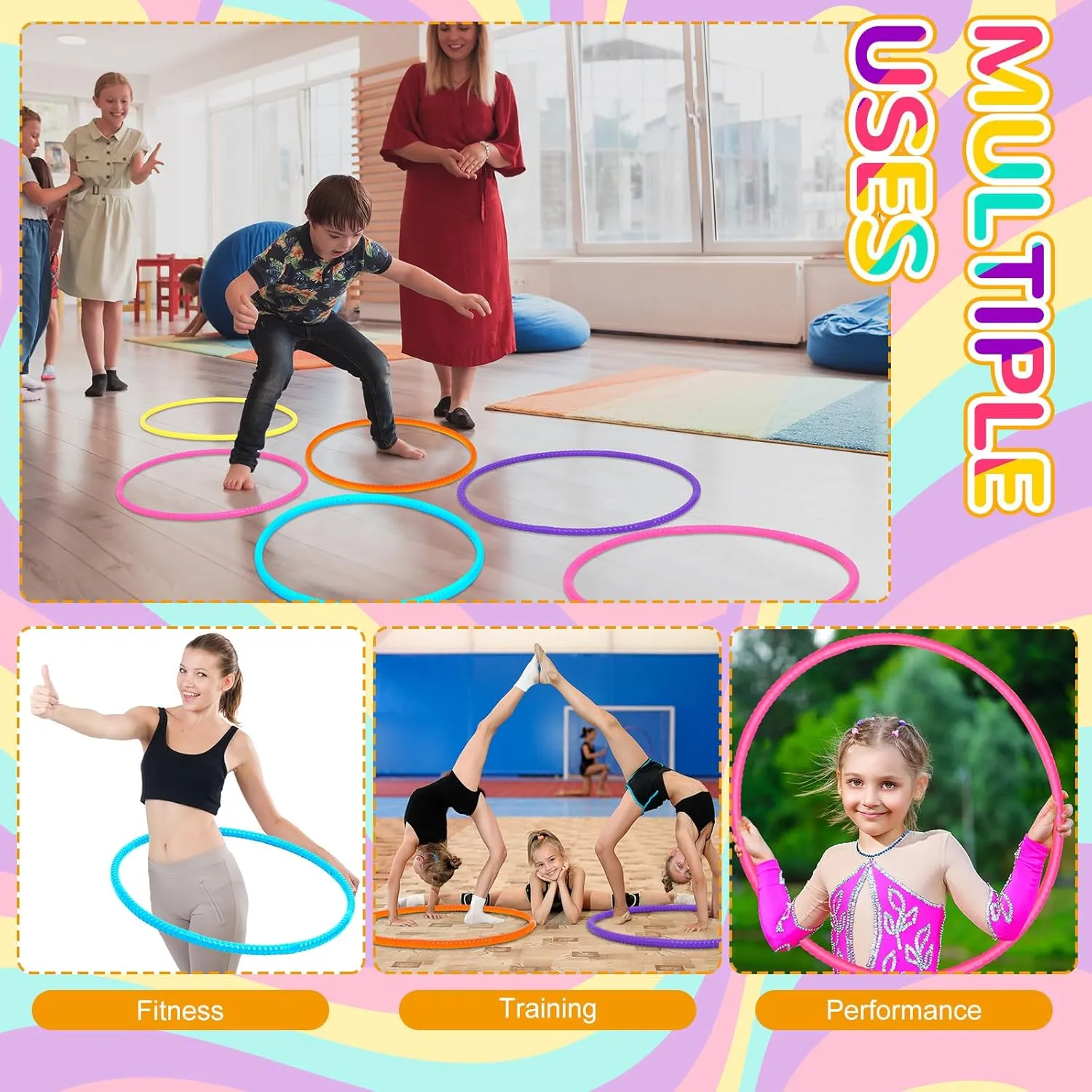Toys for Girls and Boys Party Games, Sports, Exercise, Dog Training(32 Inch,Simple Colors) Sratte 6 Pcs Exercise Hoop Detachable Adjustable Plastic Hoops Snap Together Toy Ring Color clarity Playground 