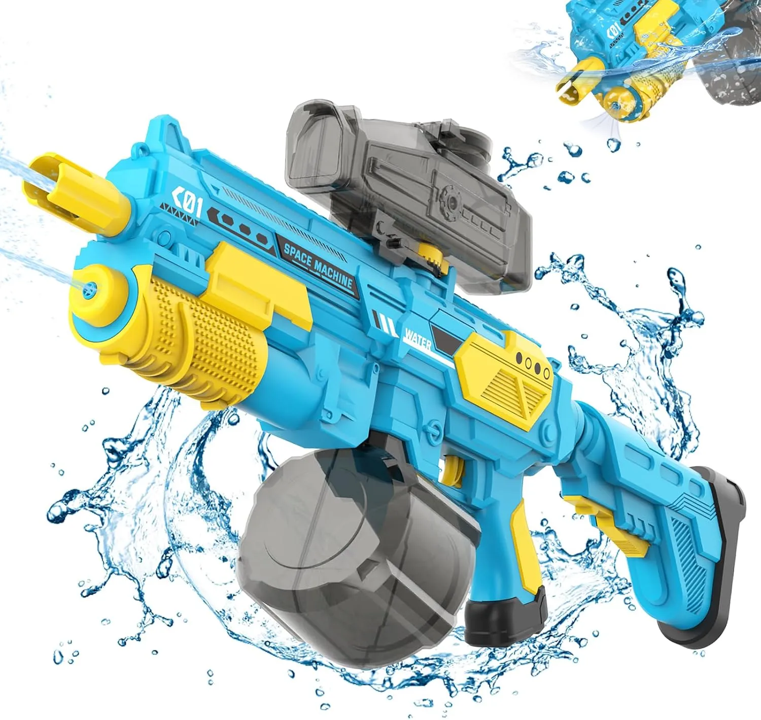 Toys Gift Blue Electric Water Gun with 1350CC Large Capacity, 32FT Long Range Auto Suction Water Guns for Adults, Squirt Gun Water Blasters for Kids Adults Beach Pool rapidly Outdoor Party Water 