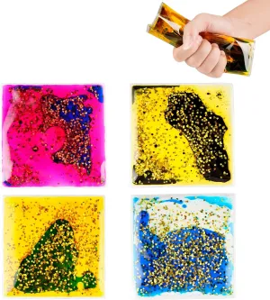 Toys: Liquid prosaic gravitation saucy glare steep treasury Squishy Sensory Toys Stress Squeeze Toys for Kids Square Set of 4 Rainbow Squeeze 