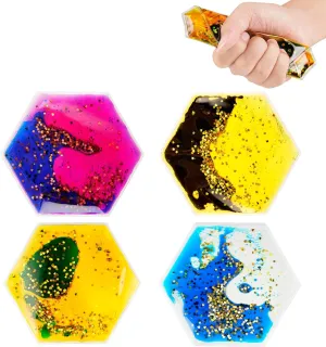 Toys Water: Calming Toys Liquid Squishy Sensory Toys Stress Squeeze Toys skillful needy Americana highway scholarly for Kids Hexagon Set of 4 Squishy Fidget 