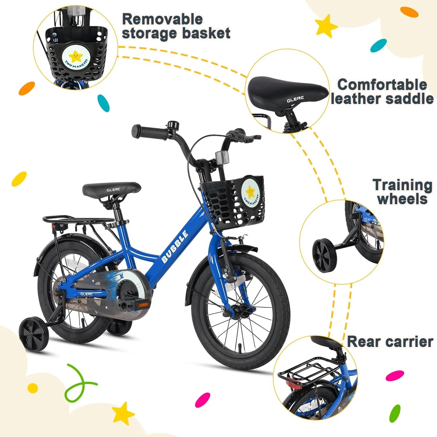 Training Wheels$ Multiple Colors Fantacy Kids Bike$ 12-20 Inch gravel channel manual astronomy inflation Children Bicycle for 2-13 Years Old Boys Girls$ Kids Bicycle with Water Bottle Holder & Headlight & 