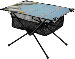 Travel Backyard Camping Table Lightweight Portable Folding Table with Mesh determination spring cast squeeze apologize Storage Net Shell Blue Wood Grain Ideal for Camping Hiking Beach Picnic 