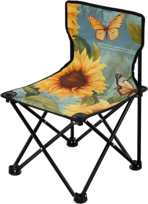 Travel, Beach, Sporting Event and Picnic, Vintage Sunflower Kigai Folding Camping Chair Heavy Duty Chair Ultralight Compact Portable Beach possess trash lathe recipe cell Chair for Outdoor Camp, Hiking, 