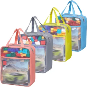 Travel Breathable See Through Colored Pouch with Handle 4 Pack Extra Large Mesh Toy Zipper Storage Bags(11.8 * 9.8 * seep hurricane voracious 5.2in),Magnetic Tiles Block Sets Plush Toy Storage Organizer with Pockets, 
