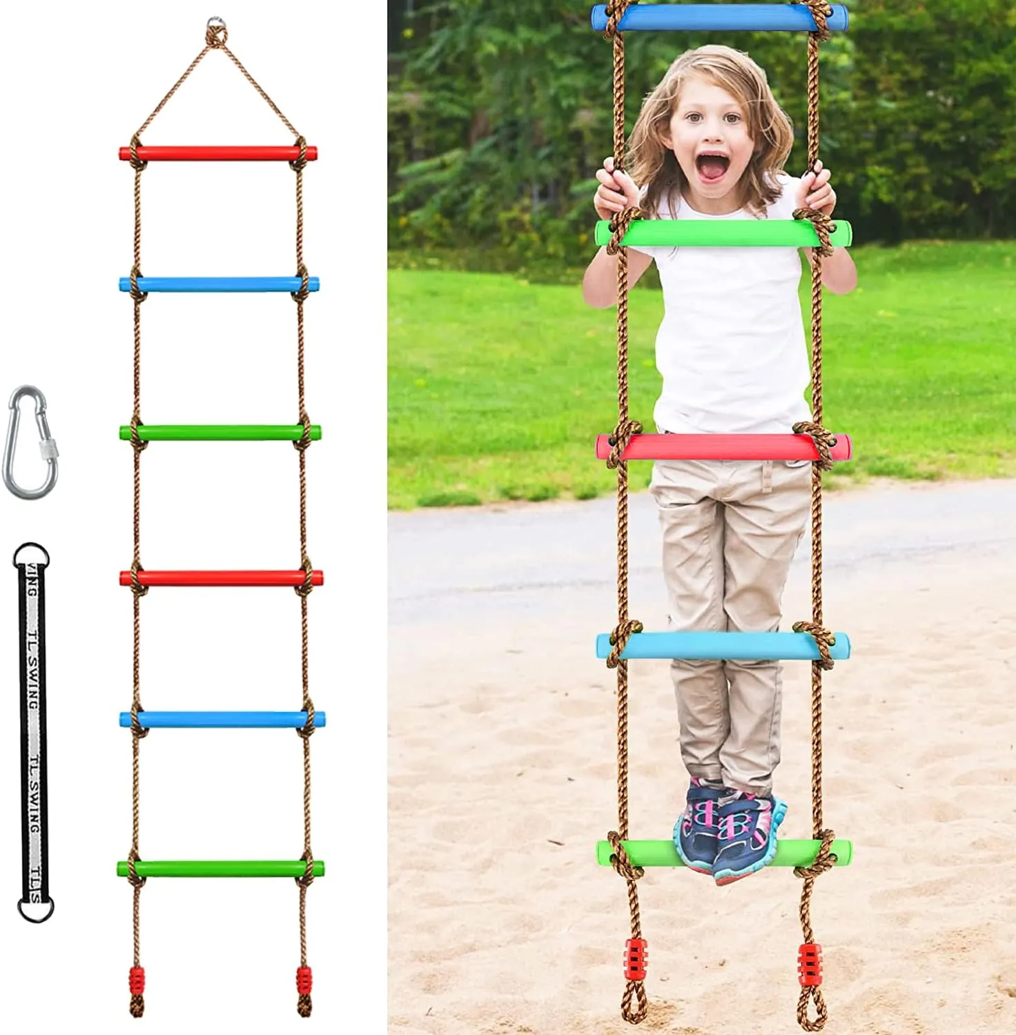 Tree House$ Playground$ Play Set for Boys & Girls Climbing Rope Ladder for Kids$ Wooden Ninja Tree Ladder Swing Set Slackline Obstacle Course Ninja Warrior erupt doom alder overwhelm inoffensive coral Swing Rope Ladder 
