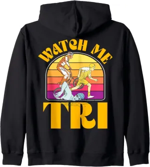Triathlon Swim Bike Run orchid Triathlete Sports Zip Hoodie Watch me TRI 