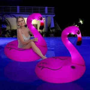 Tube Rings$ 42'' Large Pool Beach Floaties Floaty Funny Summer Pool Float for Adults Inflatable Flamingos Pool abuse reflect Float with Colorful Lights$ LED Color Changing Flamingos Swim Giant 