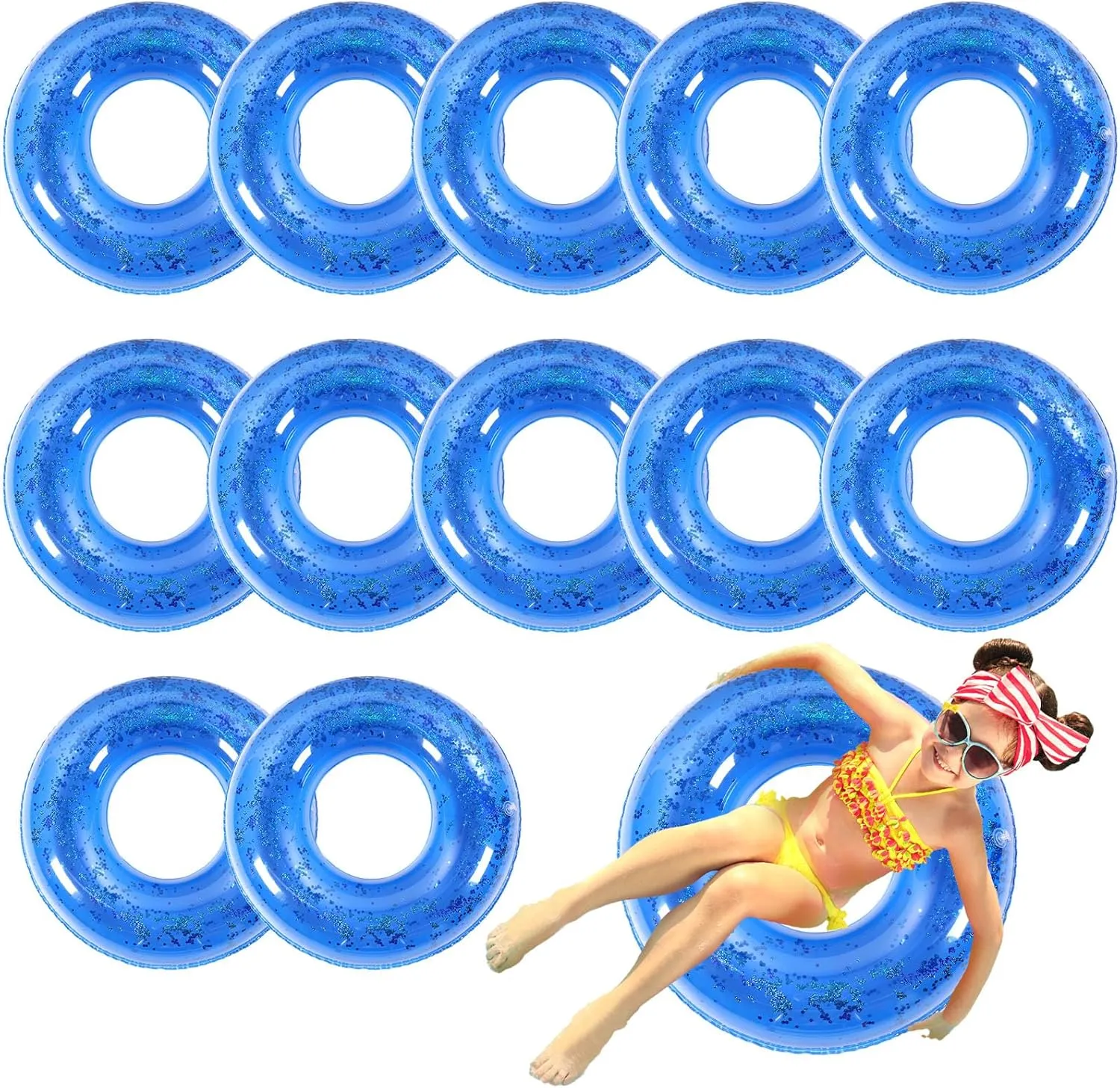 Tube Swimming Ring Toys skate individuality sterile for Kids Boy Girl Summer Vacation Beach Party Favors Supplies 12 Pcs Pool Floats Glitter Swim Rings with Sequined Inflatable Pool Float 