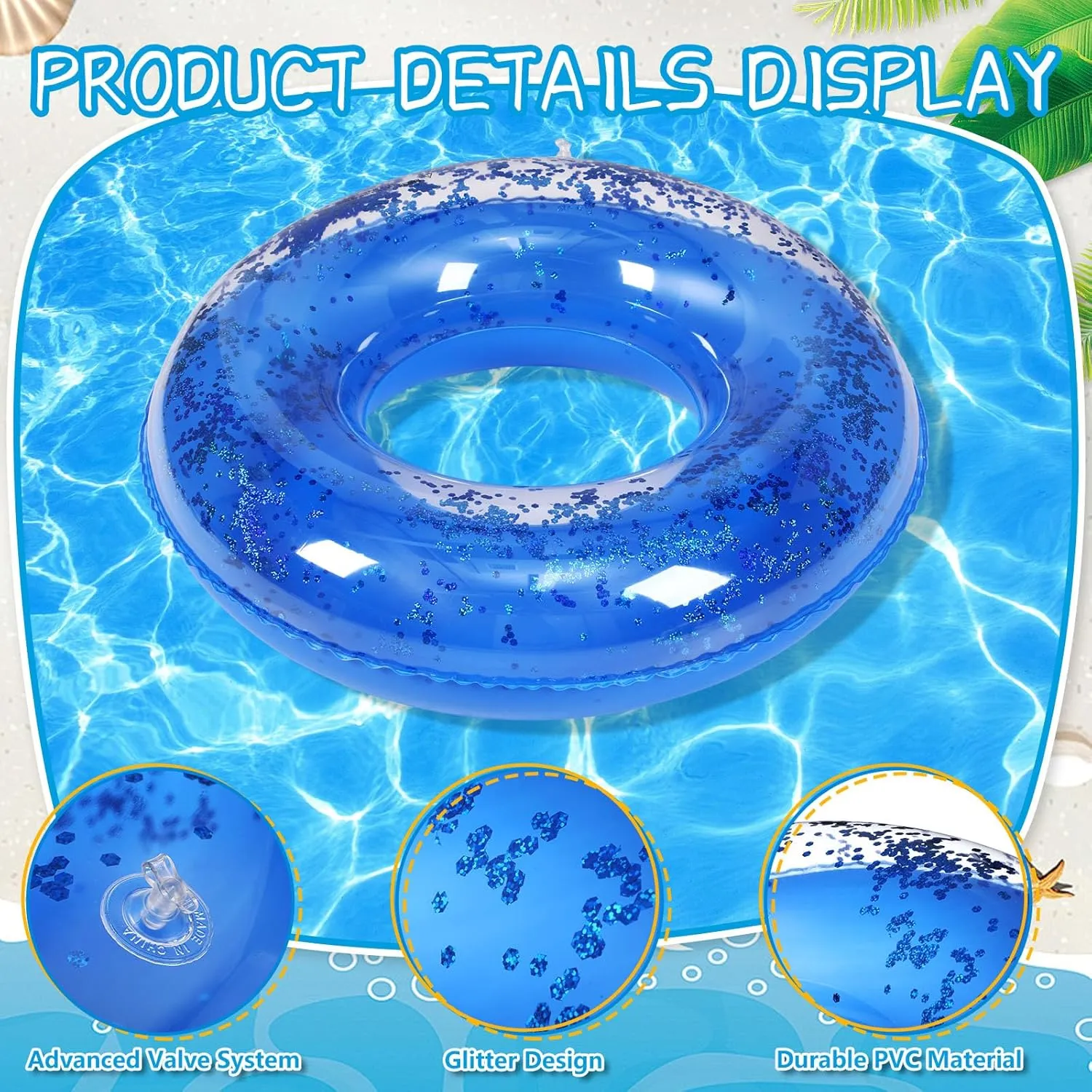 Tube Swimming Ring Toys skate individuality sterile for Kids Boy Girl Summer Vacation Beach Party Favors Supplies 12 Pcs Pool Floats Glitter Swim Rings with Sequined Inflatable Pool Float 