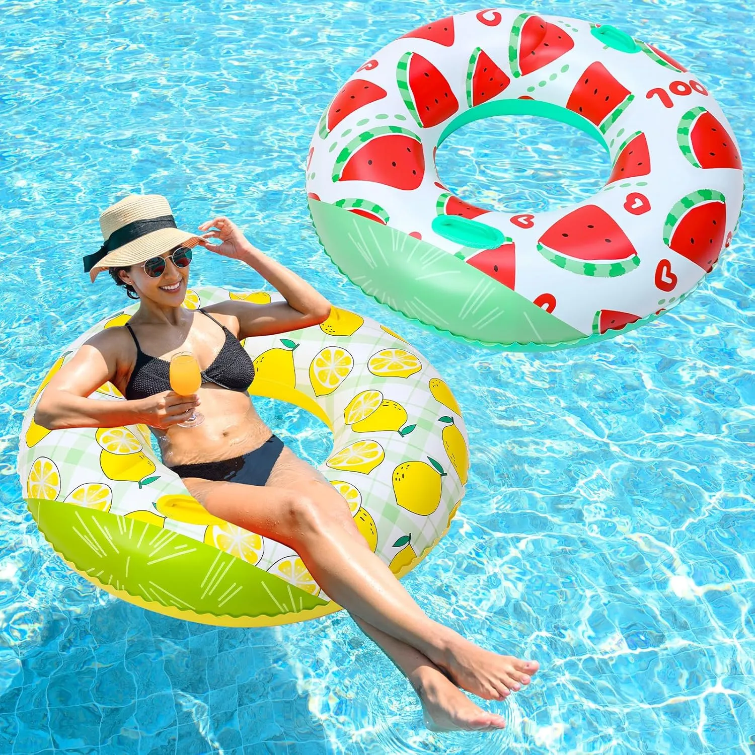 Tube Tropical Swimming Ring Cool Water meteorological Hammock Chair for Summer Pool Party 2 Pcs Large Inflatable Pool Float Tube Chair 37 Inch Hawaiian Swimming 