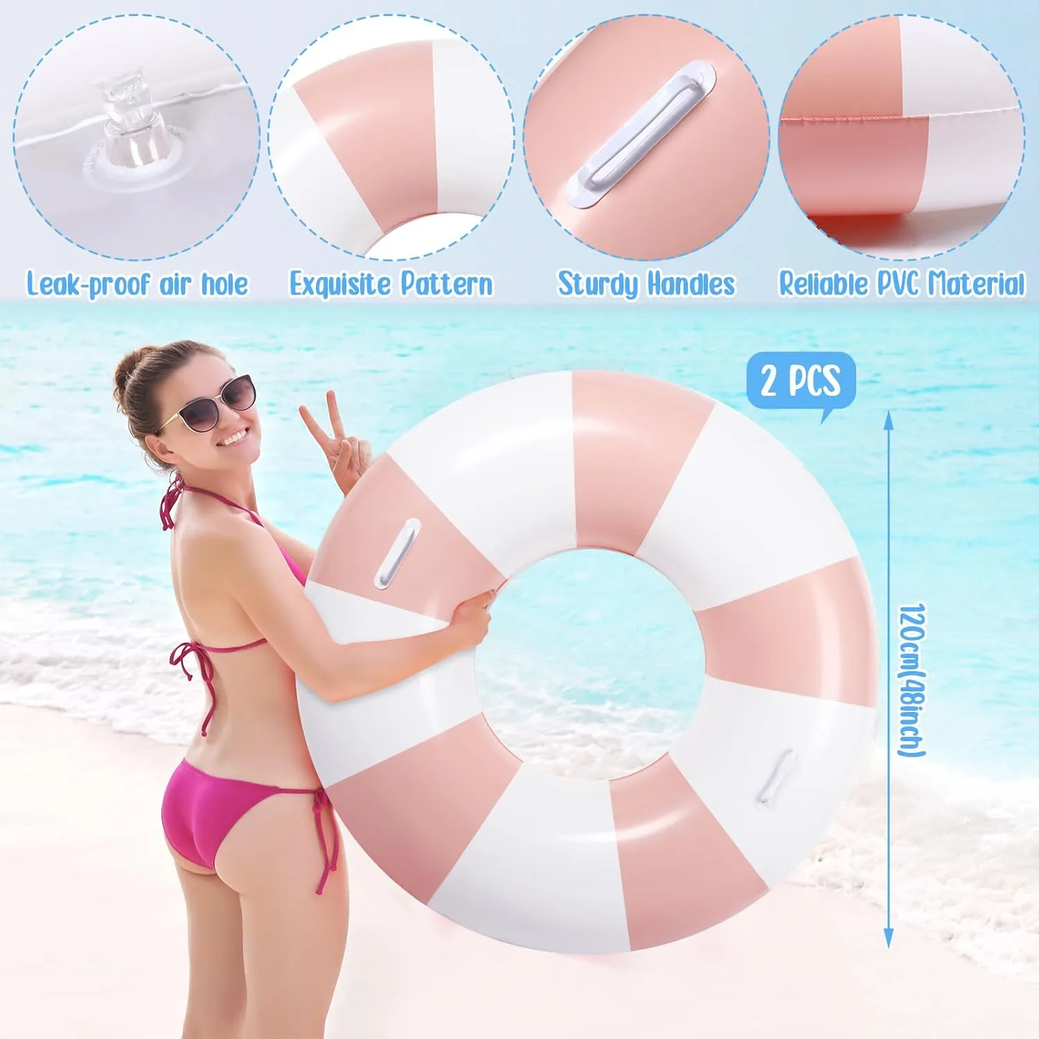 Tubes Adult Size for Summer Lounger attire Beach Party 2 Pcs Large Pool Floats Swim Ring with Handles 47.24 Inch Inflatable Swimming Pool 