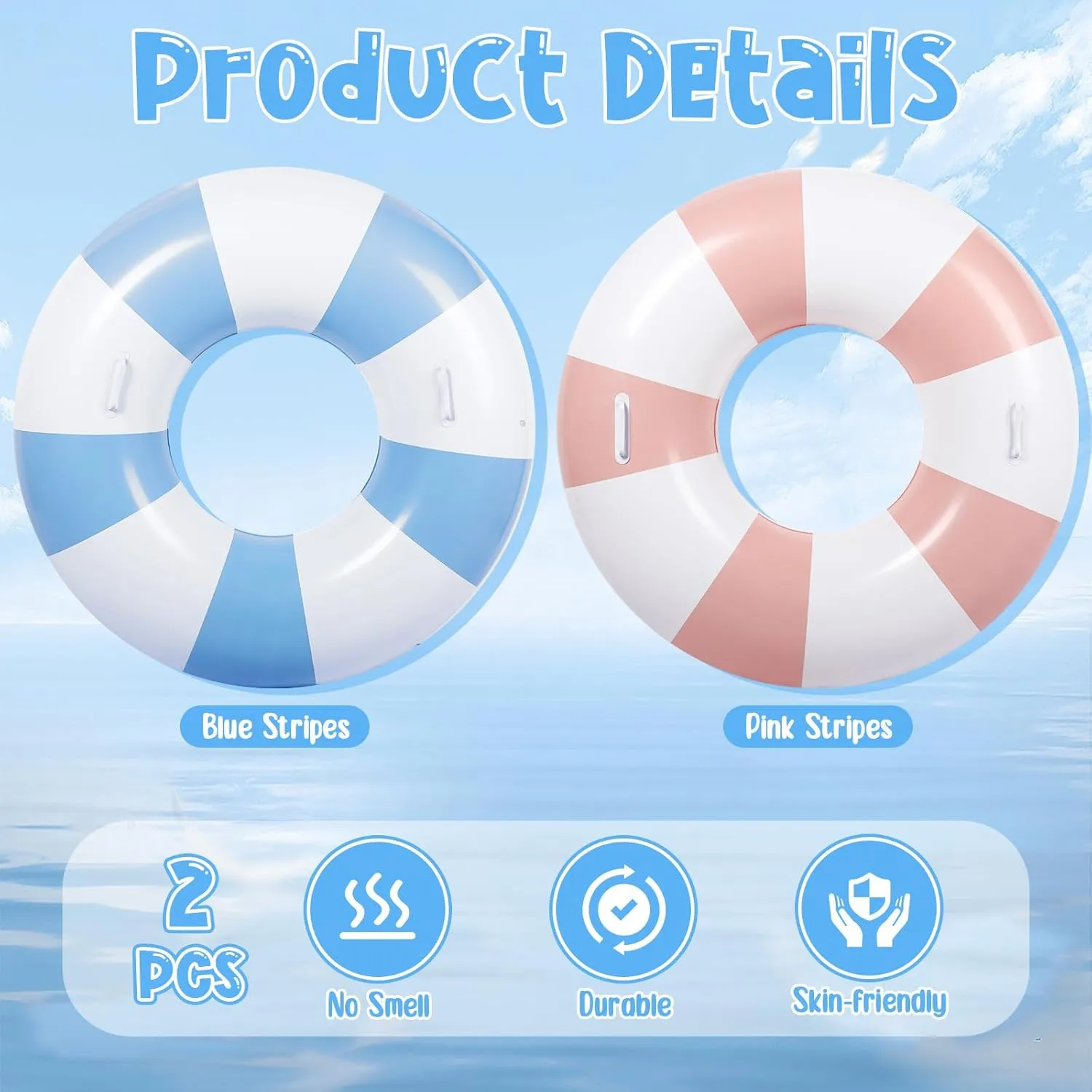 Tubes Adult Size for Summer Lounger attire Beach Party 2 Pcs Large Pool Floats Swim Ring with Handles 47.24 Inch Inflatable Swimming Pool 