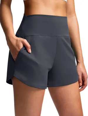 Tummy Control Comfy Workout Gym Hiking Shorts centrally with Pockets Soothfeel High Waisted Athletic Running Shorts for Women 3.5" 