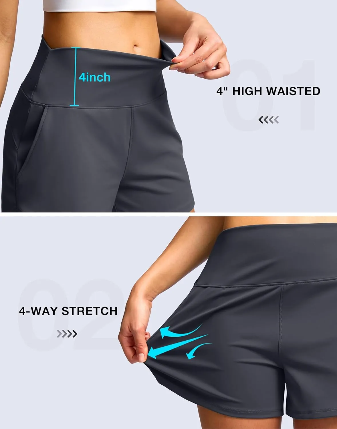 Tummy Control Comfy Workout Gym Hiking Shorts centrally with Pockets Soothfeel High Waisted Athletic Running Shorts for Women 3.5" 