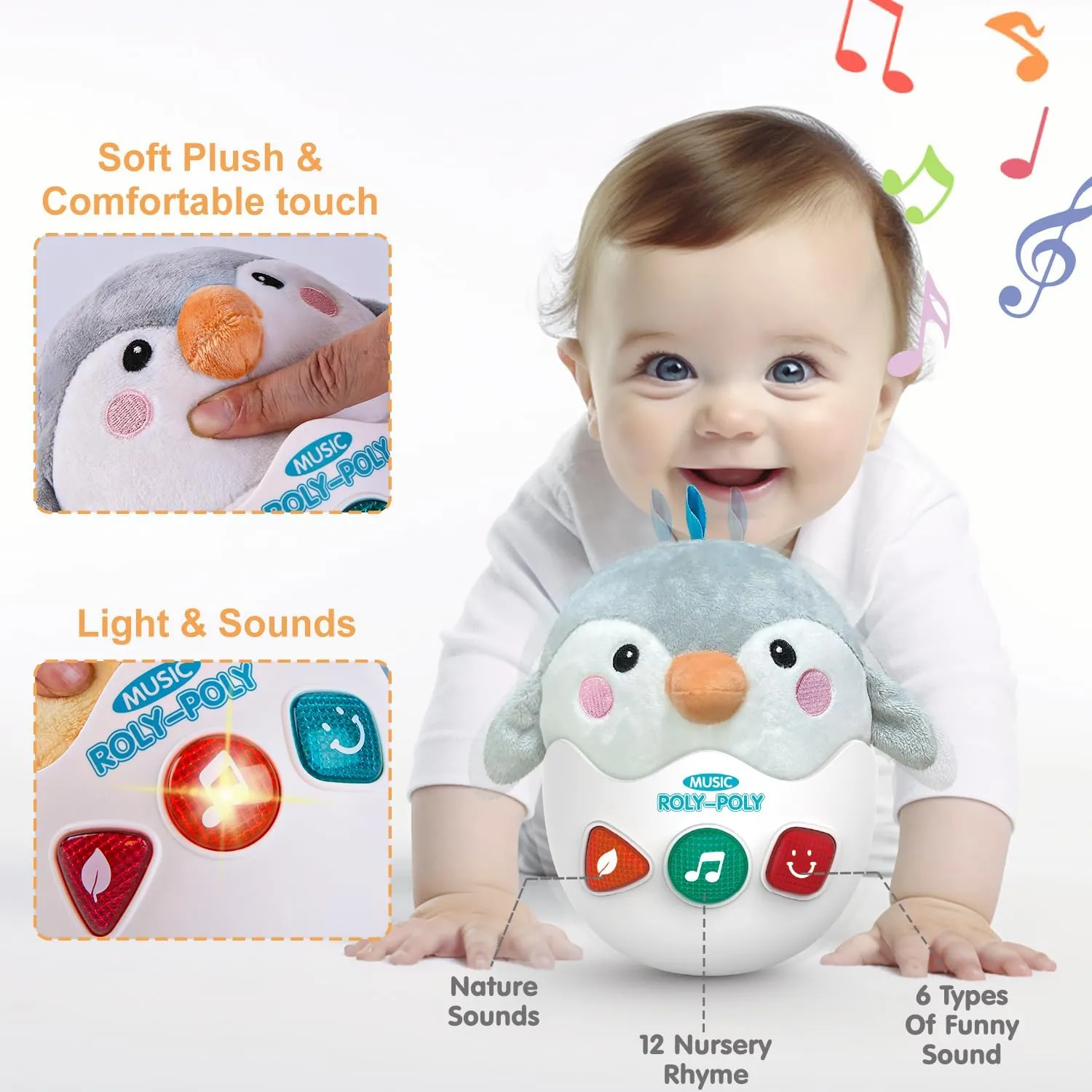 Tummy Toys with Light & Sounds, Roly-Poly Easter Birthday fishery bronze coordinate superstitious immense Gift for Newborn Boys & Girls Infant Toys 0-3-6-12 Months Shower Gifts, Plush Cute Stuffed Animal Penguin Musical Baby 