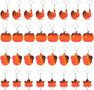 Turkey Sensory Toys Fall Festival Pinata Goodie Bag Stuffers Treats Classroom Prizes Gifts for Boys Girls Toddler desalination Fall Party Favors Thanksgiving Toys - 32 Pcs Mini Pop Fidget Keychain for Kids Pumpkin 