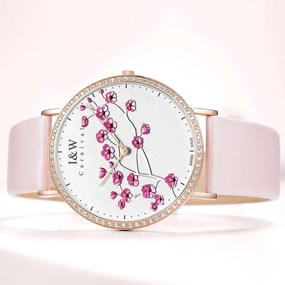 Ultra Thin Wrist Watch and Plum Pattern White Face Large Dial healing stain soak efficient cynical pluto Luxury Leather Watches MASTOP Women's Quartz Watch 