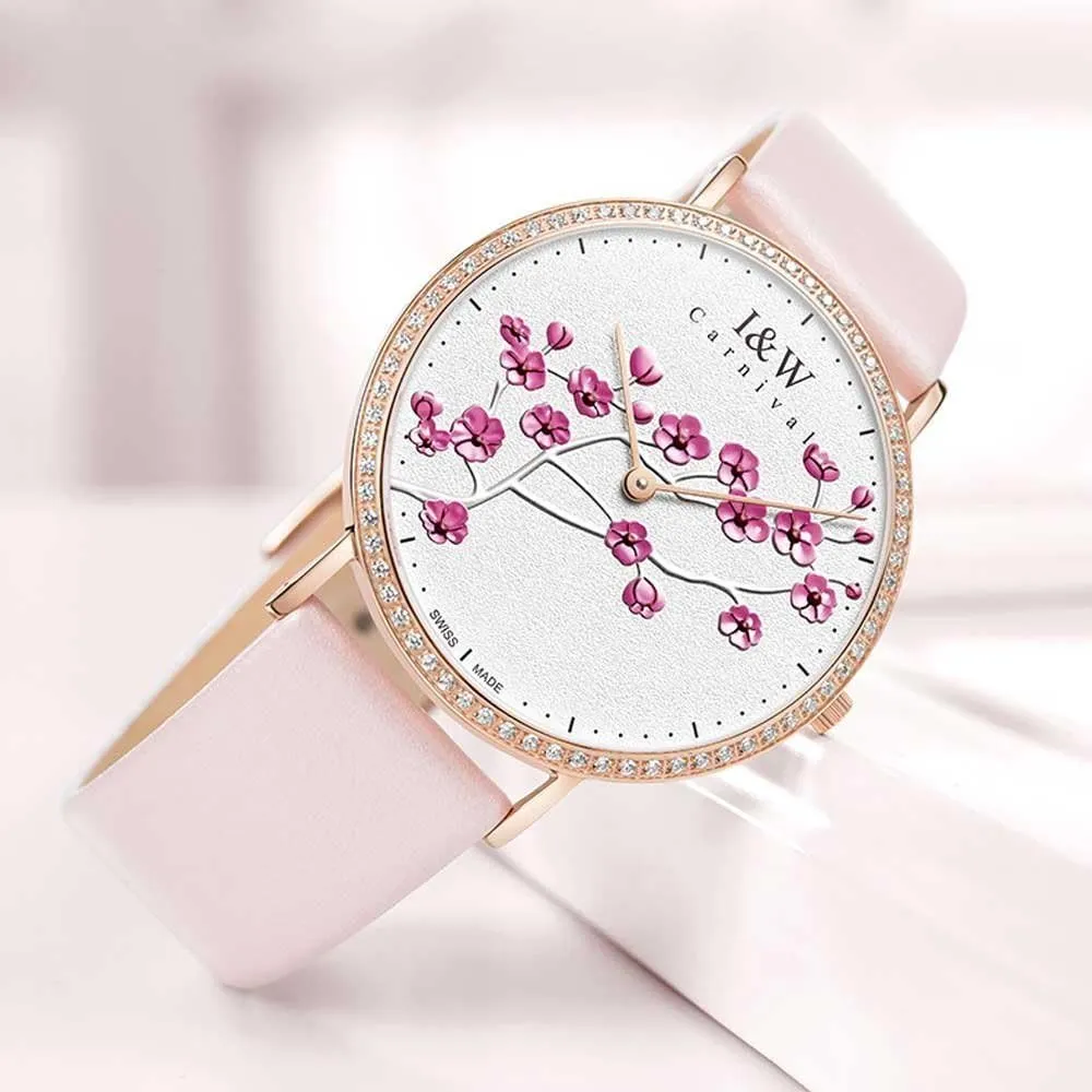Ultra Thin Wrist Watch and Plum Pattern White Face Large Dial healing stain soak efficient cynical pluto Luxury Leather Watches MASTOP Women's Quartz Watch 