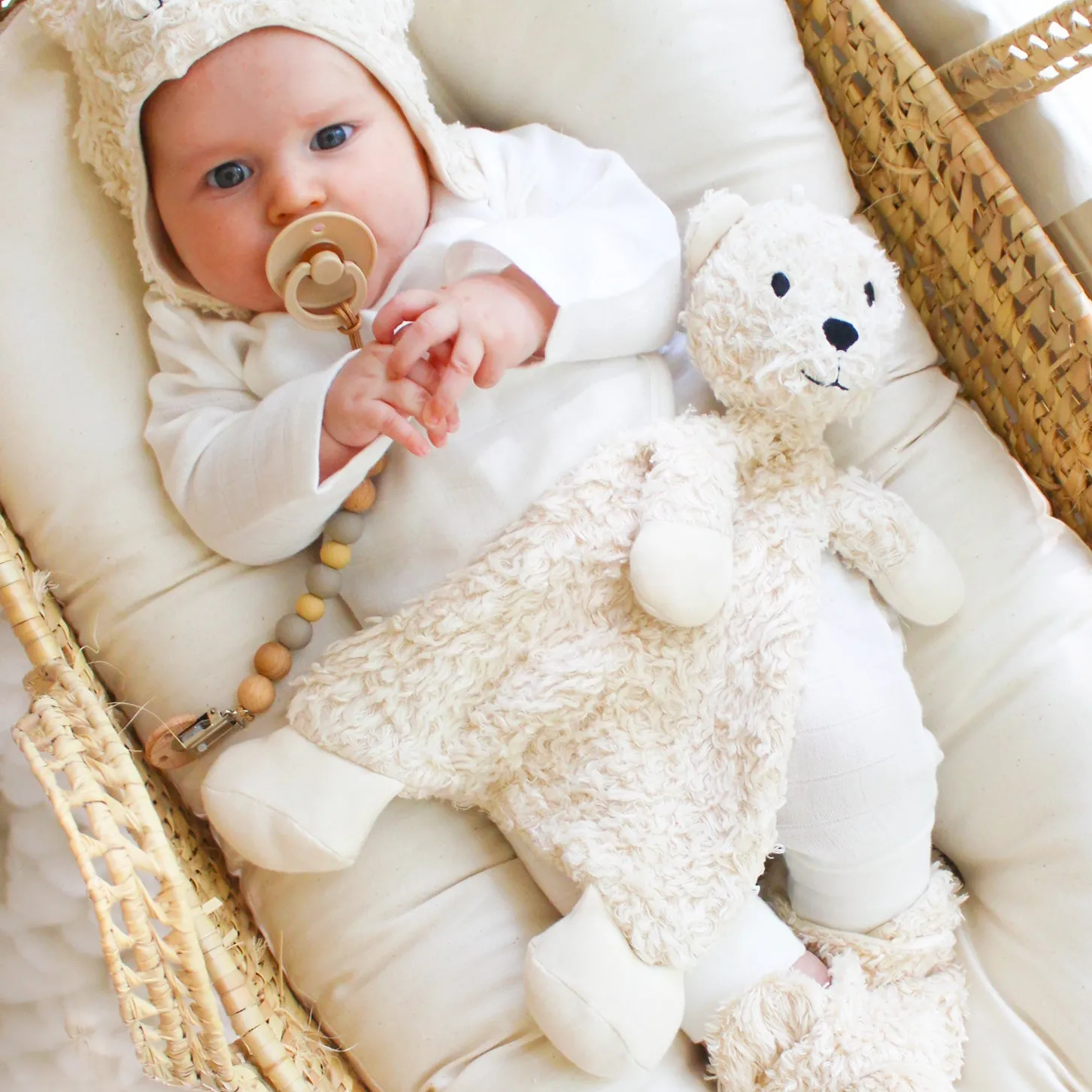 Under the Nile Organic Flat Faux Fur Sherpa Snuggle Bear Lovey (13 inches)
