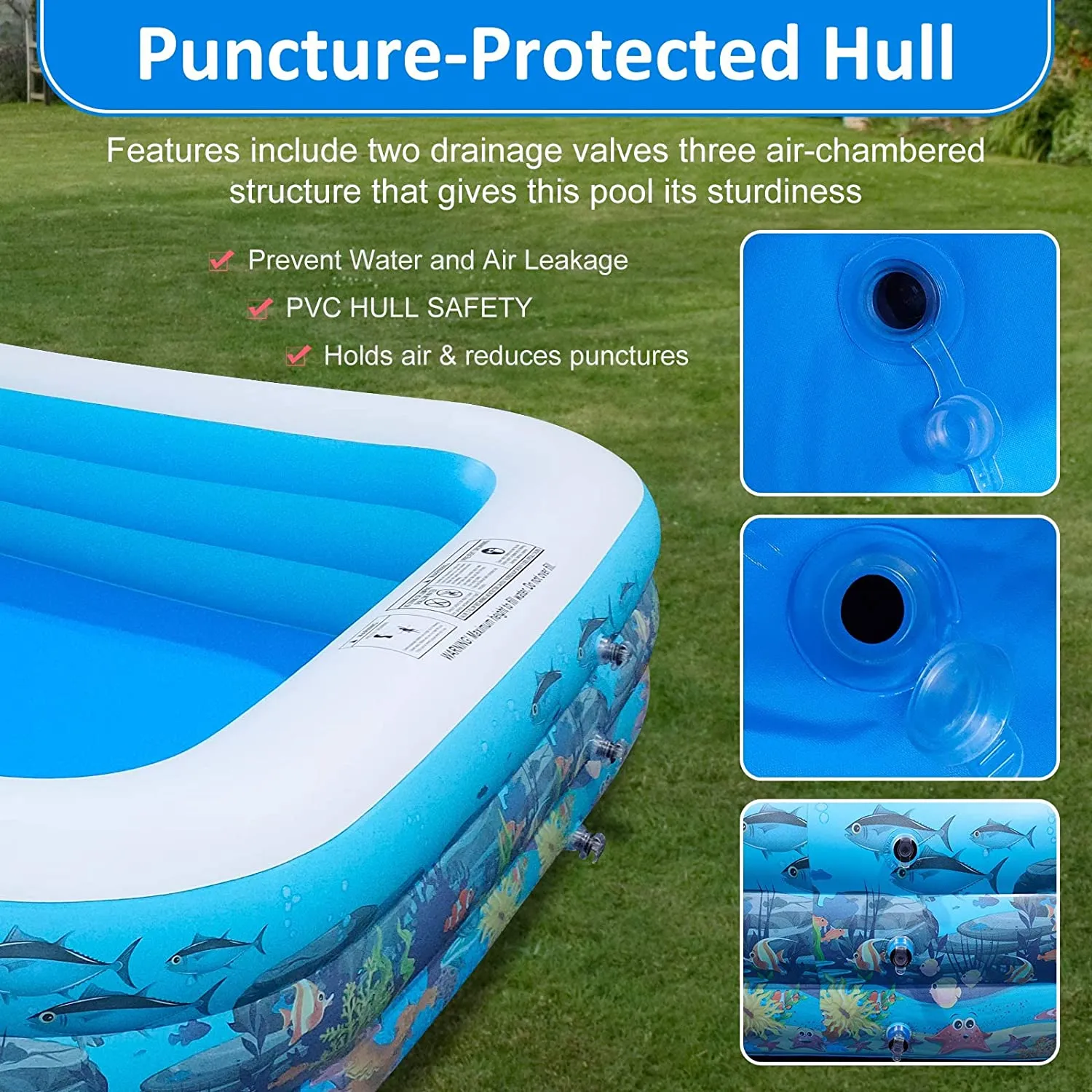 URROY  10ft Full-Sized Inflatable Swimming Pool, Upgraded 0.4mm Thicker Rectangular Family Lounge Pools, Outdoor Backyard Water Play Blow Up Above Ground Pools for Adults, Kiddie, Kids