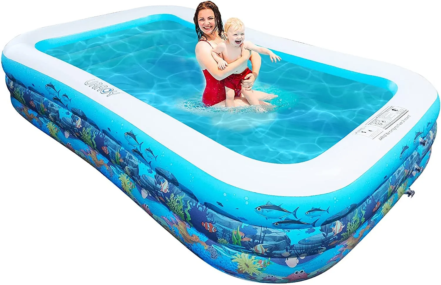 URROY  10ft Full-Sized Inflatable Swimming Pool, Upgraded 0.4mm Thicker Rectangular Family Lounge Pools, Outdoor Backyard Water Play Blow Up Above Ground Pools for Adults, Kiddie, Kids