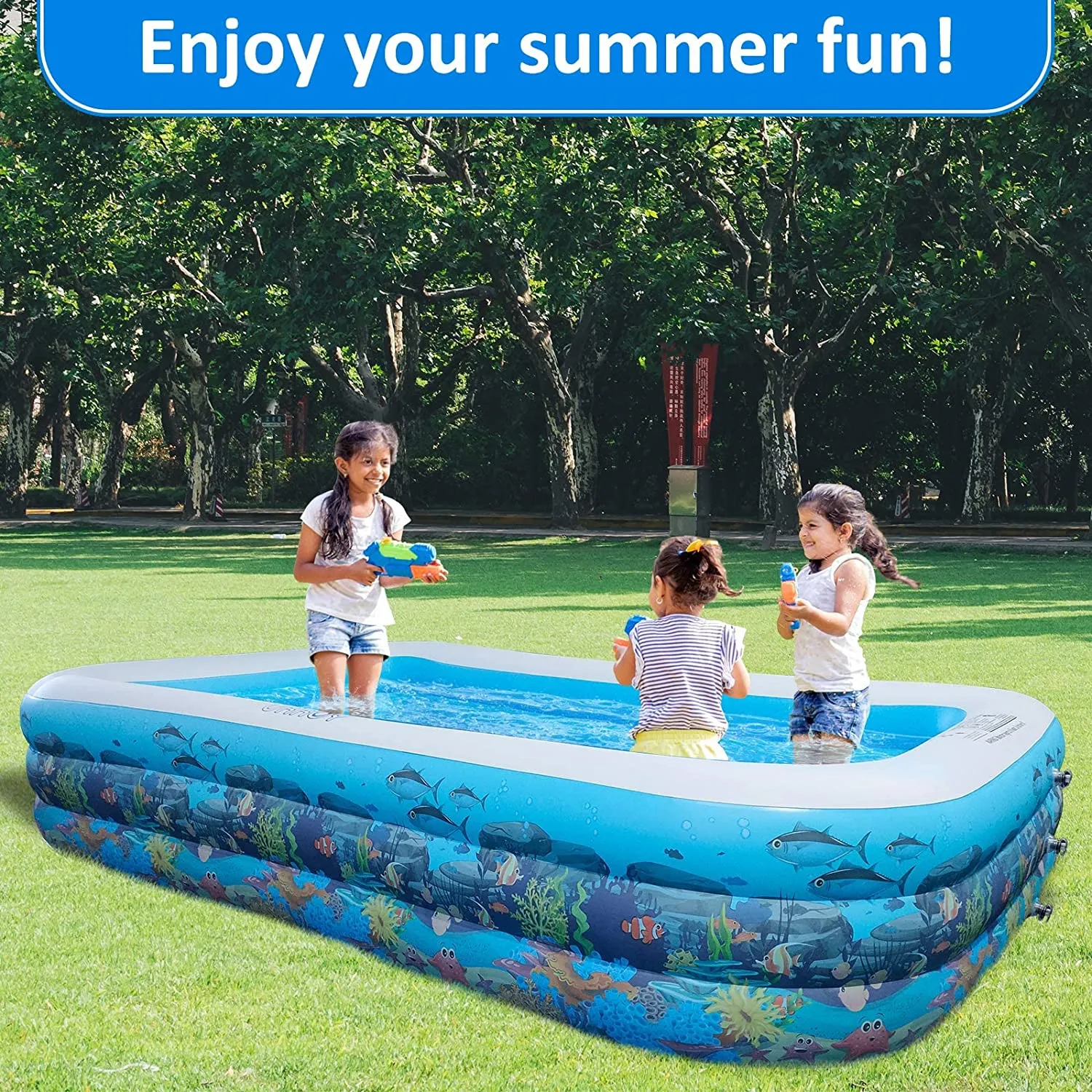 URROY  10ft Full-Sized Inflatable Swimming Pool, Upgraded 0.4mm Thicker Rectangular Family Lounge Pools, Outdoor Backyard Water Play Blow Up Above Ground Pools for Adults, Kiddie, Kids