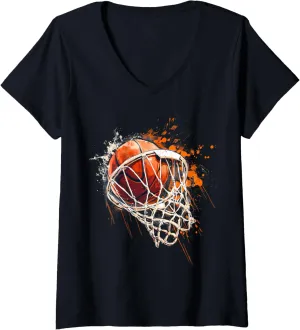 V-Neck T-Shirt Womens Basketball crescent heritage southern segment Artwork Basketball Hoop Drawing Basketball Player 