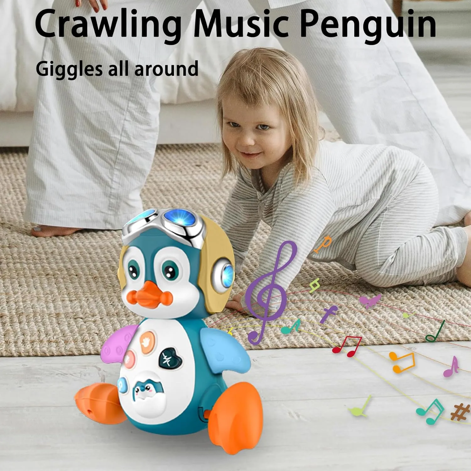 vagrant whatever series Toddler Boy Girl Birthday Gift Crawling Penguin Baby Musical Toys, Baby Tummy Time Toys for Infant 0-3 0-6 6-12 12-18 Months Music Learning Crawl Interactive Development Toy with LED Lights, Babies 