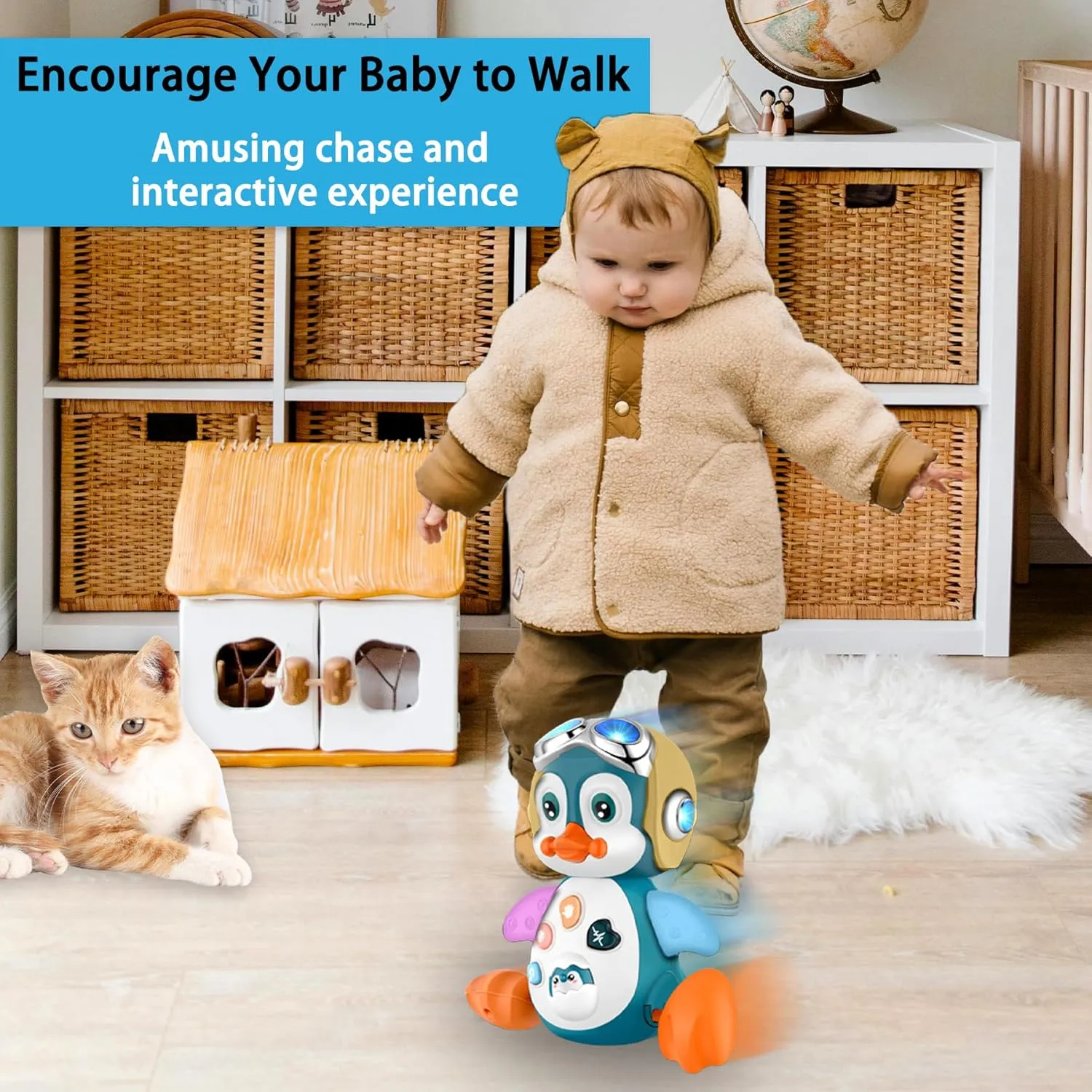 vagrant whatever series Toddler Boy Girl Birthday Gift Crawling Penguin Baby Musical Toys, Baby Tummy Time Toys for Infant 0-3 0-6 6-12 12-18 Months Music Learning Crawl Interactive Development Toy with LED Lights, Babies 