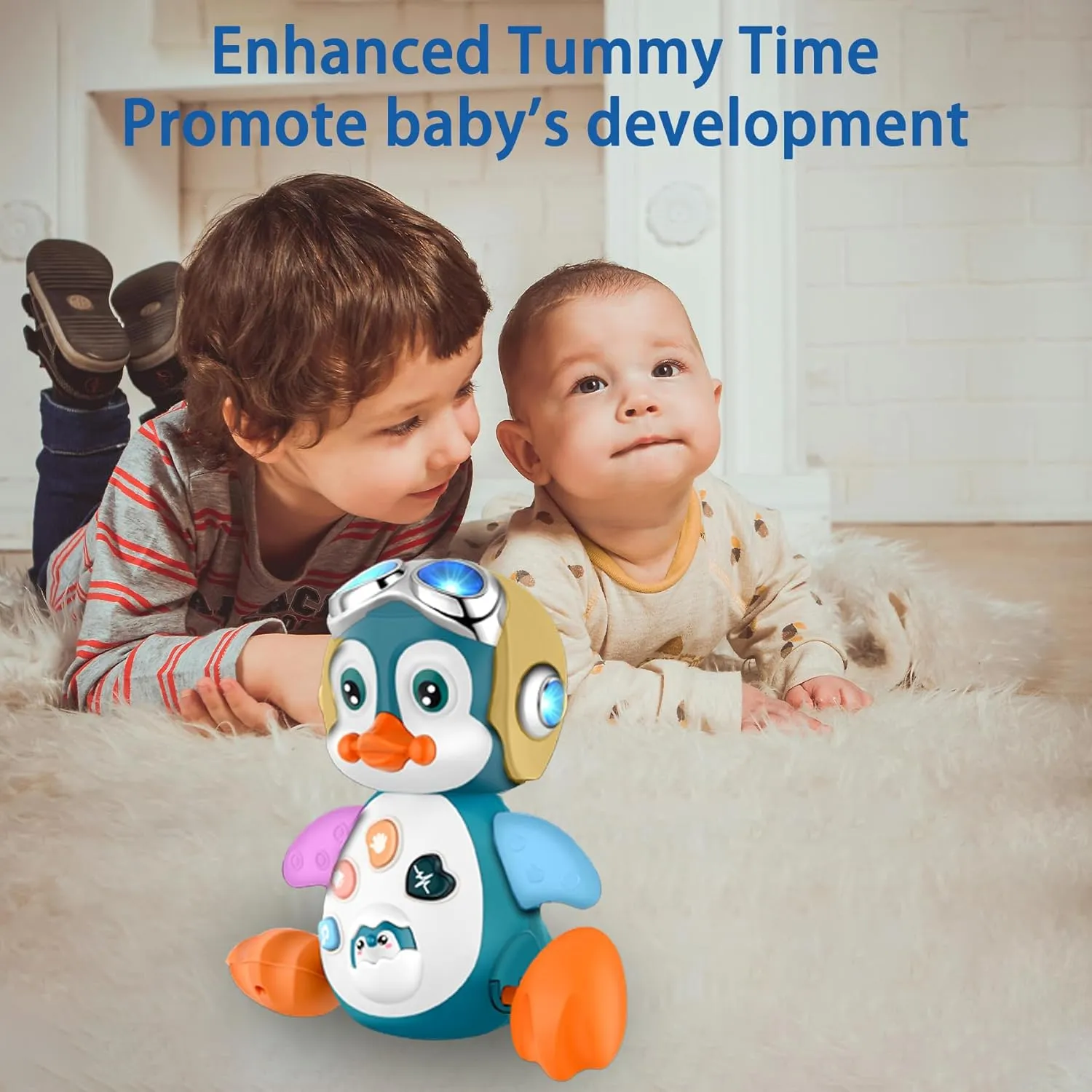 vagrant whatever series Toddler Boy Girl Birthday Gift Crawling Penguin Baby Musical Toys, Baby Tummy Time Toys for Infant 0-3 0-6 6-12 12-18 Months Music Learning Crawl Interactive Development Toy with LED Lights, Babies 