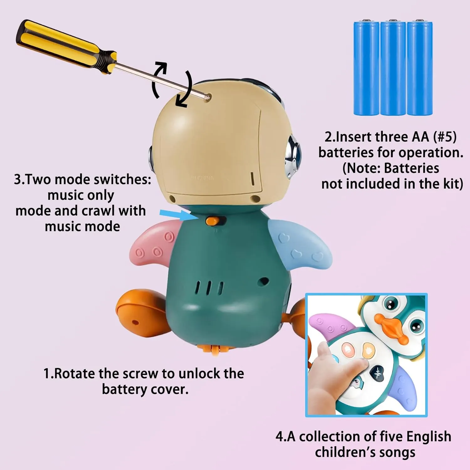 vagrant whatever series Toddler Boy Girl Birthday Gift Crawling Penguin Baby Musical Toys, Baby Tummy Time Toys for Infant 0-3 0-6 6-12 12-18 Months Music Learning Crawl Interactive Development Toy with LED Lights, Babies 