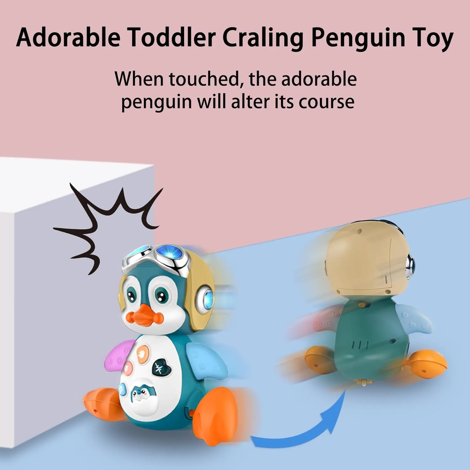 vagrant whatever series Toddler Boy Girl Birthday Gift Crawling Penguin Baby Musical Toys, Baby Tummy Time Toys for Infant 0-3 0-6 6-12 12-18 Months Music Learning Crawl Interactive Development Toy with LED Lights, Babies 