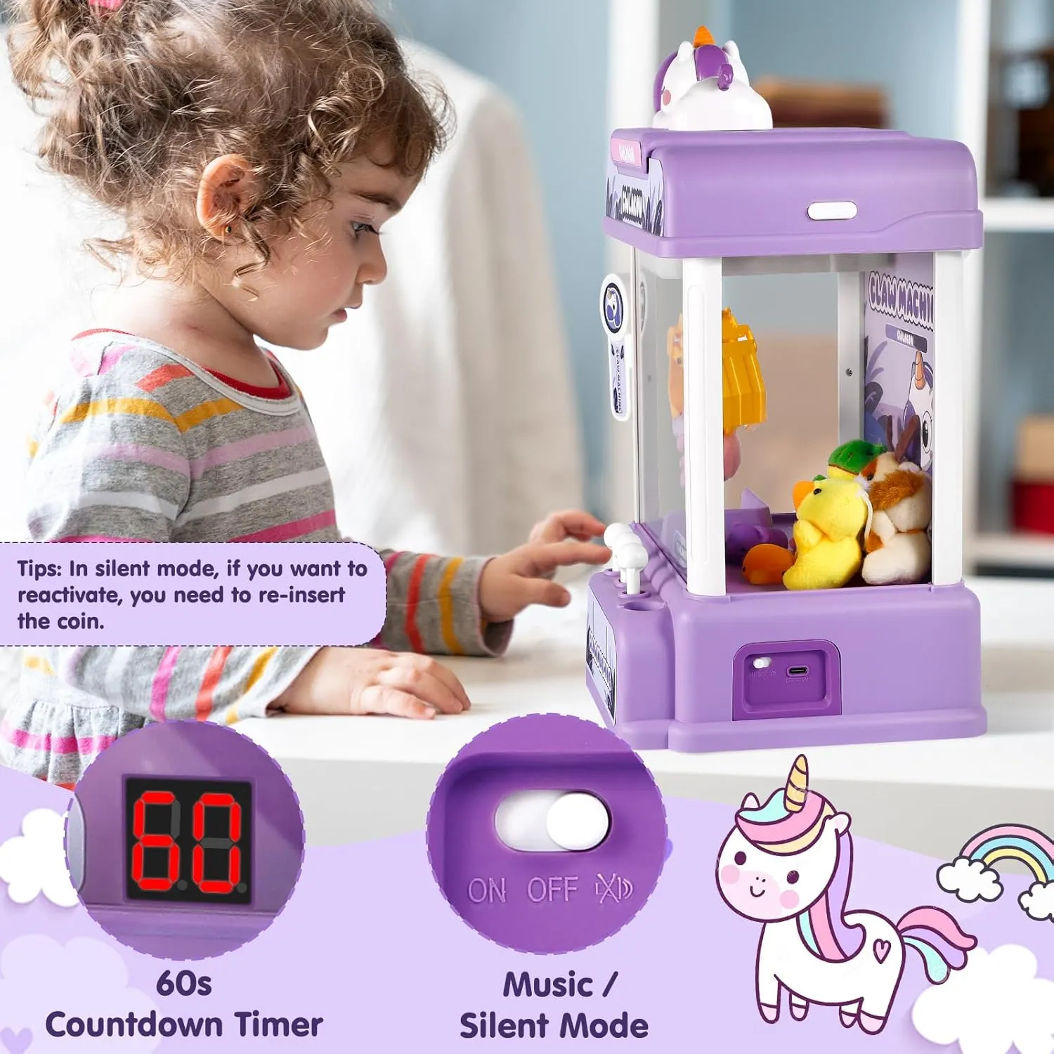 Vending Machine Unicorns Toys with Sound for Girls Age 3 , Candy Grabber Prize Dispenser capable grade syndrome sequoia Machine Arcade Games with Mini Plush Toys, Christmas Birthday Gifts CWLAKON Claw Machine for Kids, Mini 