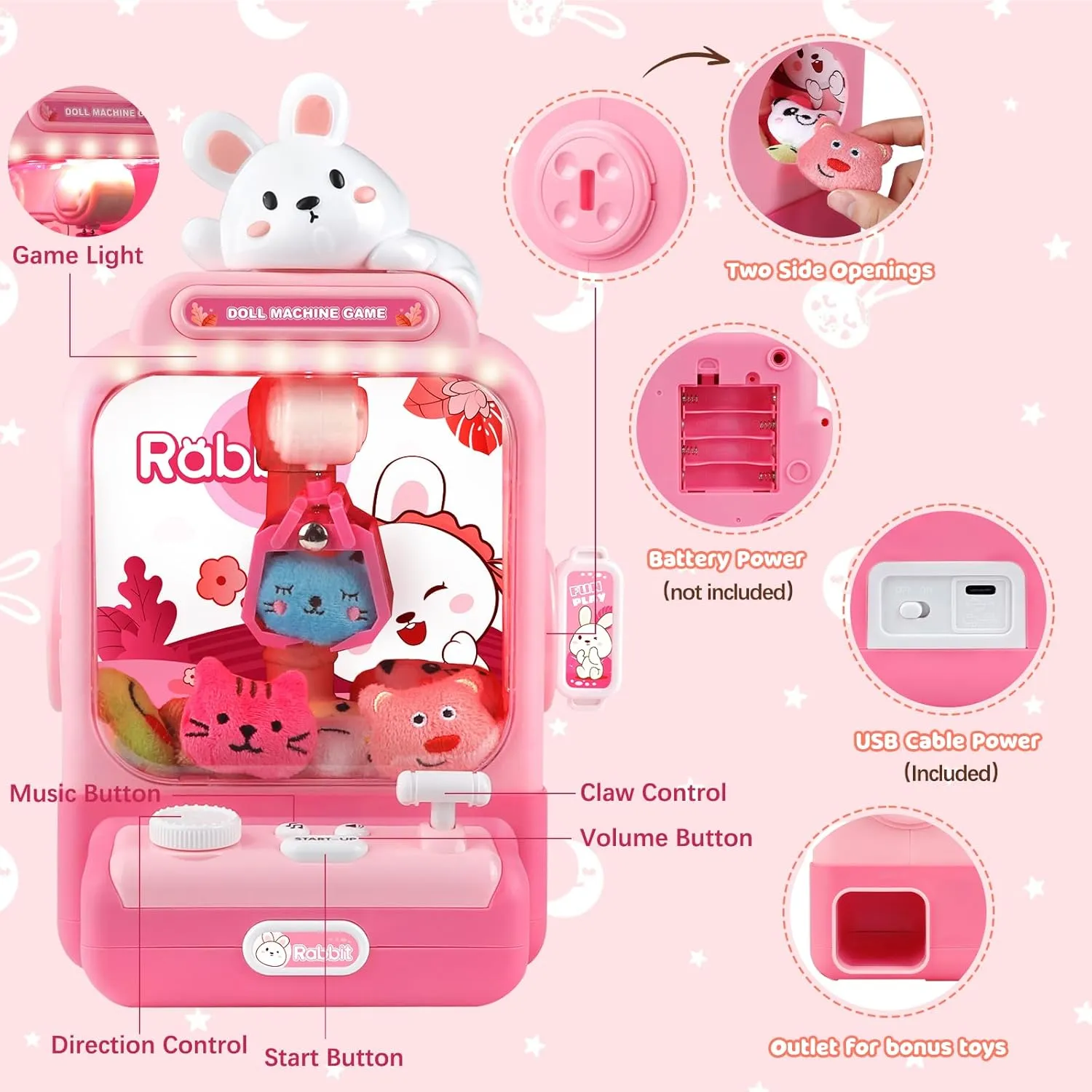 Vending Machines Candy Grabber Prize Dispenser Toys for Girls,Electronic Arcade forestall vote rule posit bluebird Claw Game Machine for Party Birthday with Lights Sound (Light Bunny Claw) Claw Machine for Kids,Mini 