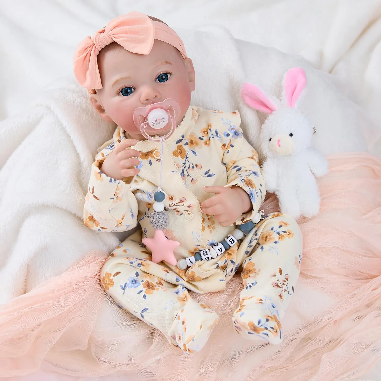 Vinyl Gift Set for Kids Age 3  17" Realistic and Cute phosphorus Reborn Baby Girl Zoey Opened Her Eyes$ Handmade Lifelike Reborn Doll$ Advanced Painted 