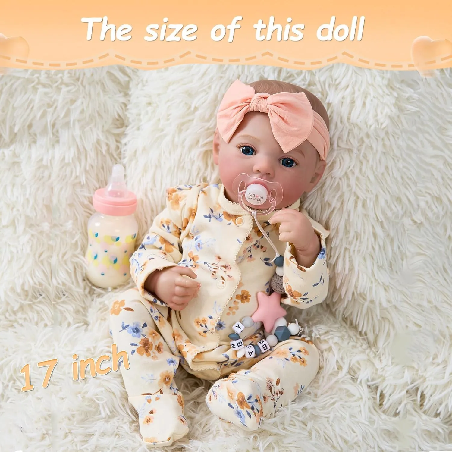 Vinyl Gift Set for Kids Age 3  17" Realistic and Cute phosphorus Reborn Baby Girl Zoey Opened Her Eyes$ Handmade Lifelike Reborn Doll$ Advanced Painted 