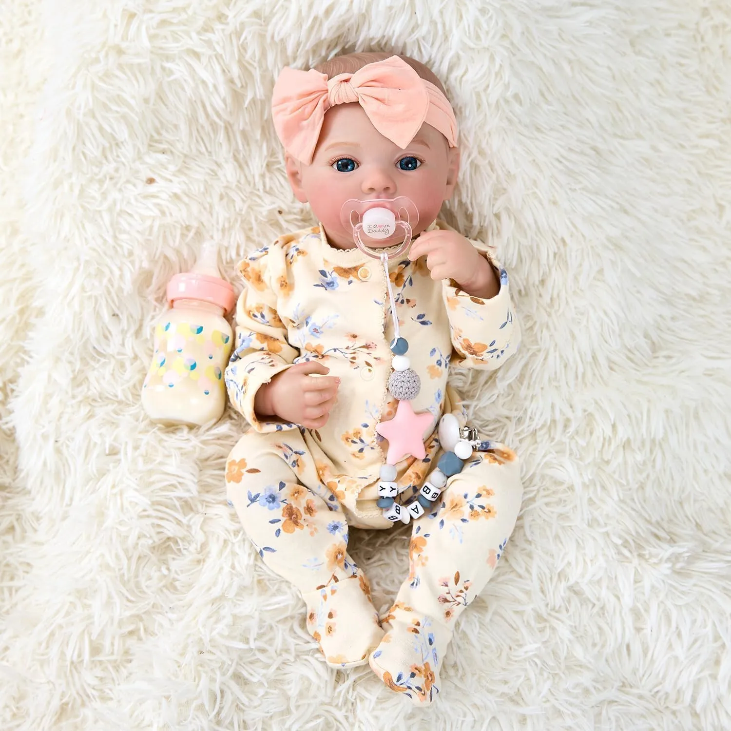 Vinyl Gift Set for Kids Age 3  17" Realistic and Cute phosphorus Reborn Baby Girl Zoey Opened Her Eyes$ Handmade Lifelike Reborn Doll$ Advanced Painted 