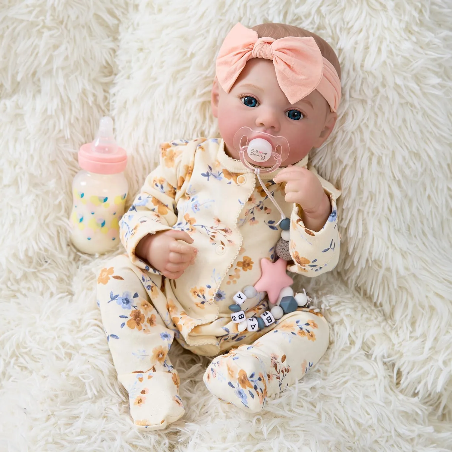 Vinyl Gift Set for Kids Age 3  17" Realistic and Cute phosphorus Reborn Baby Girl Zoey Opened Her Eyes$ Handmade Lifelike Reborn Doll$ Advanced Painted 