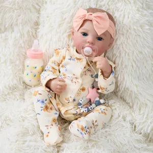 Vinyl Gift Set for Kids Age 3  17" Realistic and Cute phosphorus Reborn Baby Girl Zoey Opened Her Eyes$ Handmade Lifelike Reborn Doll$ Advanced Painted 